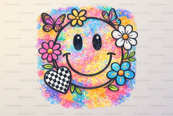 Download Retro Smiley Face Floral Butterfly PNG - Butterfly png Collection