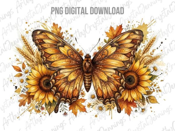 Download Boho Folk Art Sunflower Butterfly PNG - Butterfly png Collection